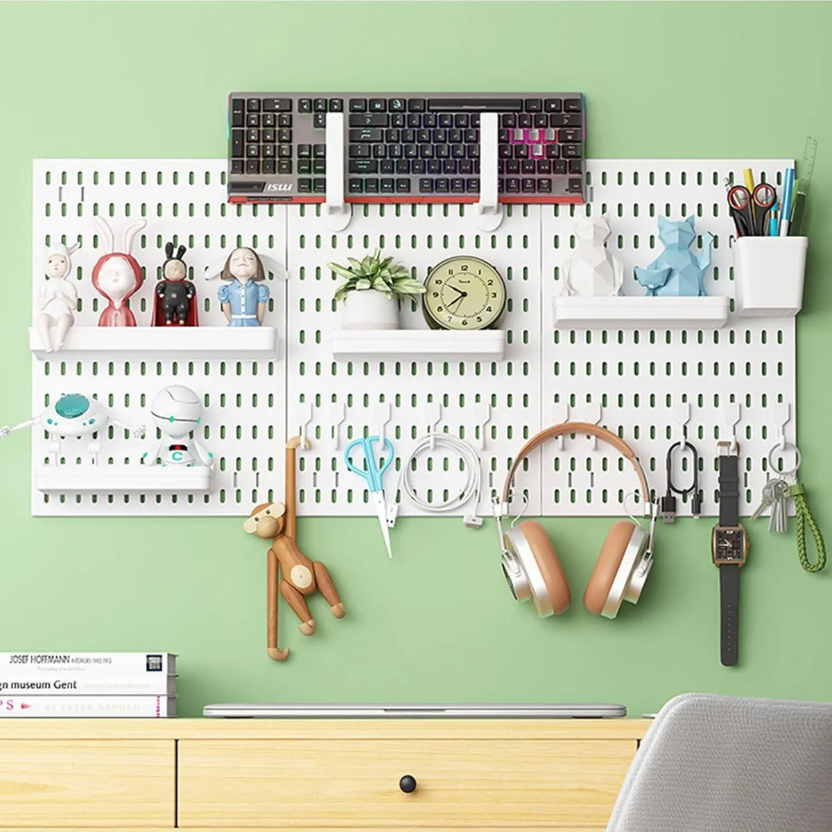 CARLA HOME Pegboard Wall Organizer Kit with 3 Modular Panels & 17 Accessories for Office, Gaming & Craft Storage