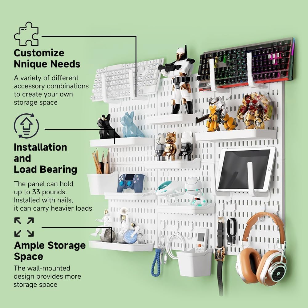 CARLA HOME Pegboard Wall Organizer Kit with 3 Modular Panels & 17 Accessories for Office, Gaming & Craft Storage - Image 3
