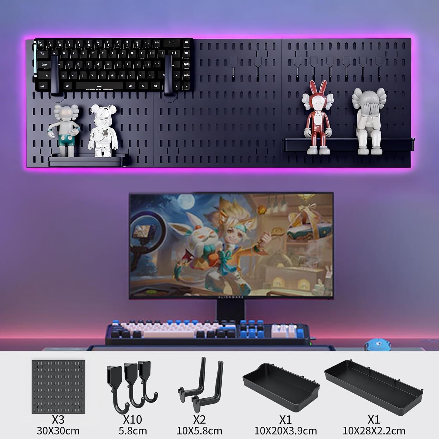 CARLA HOME Pegboard Wall Organizer Kit with 3 Modular Black Panels & 17 Accessories for Gaming, Office & Craft Storage - Image 5