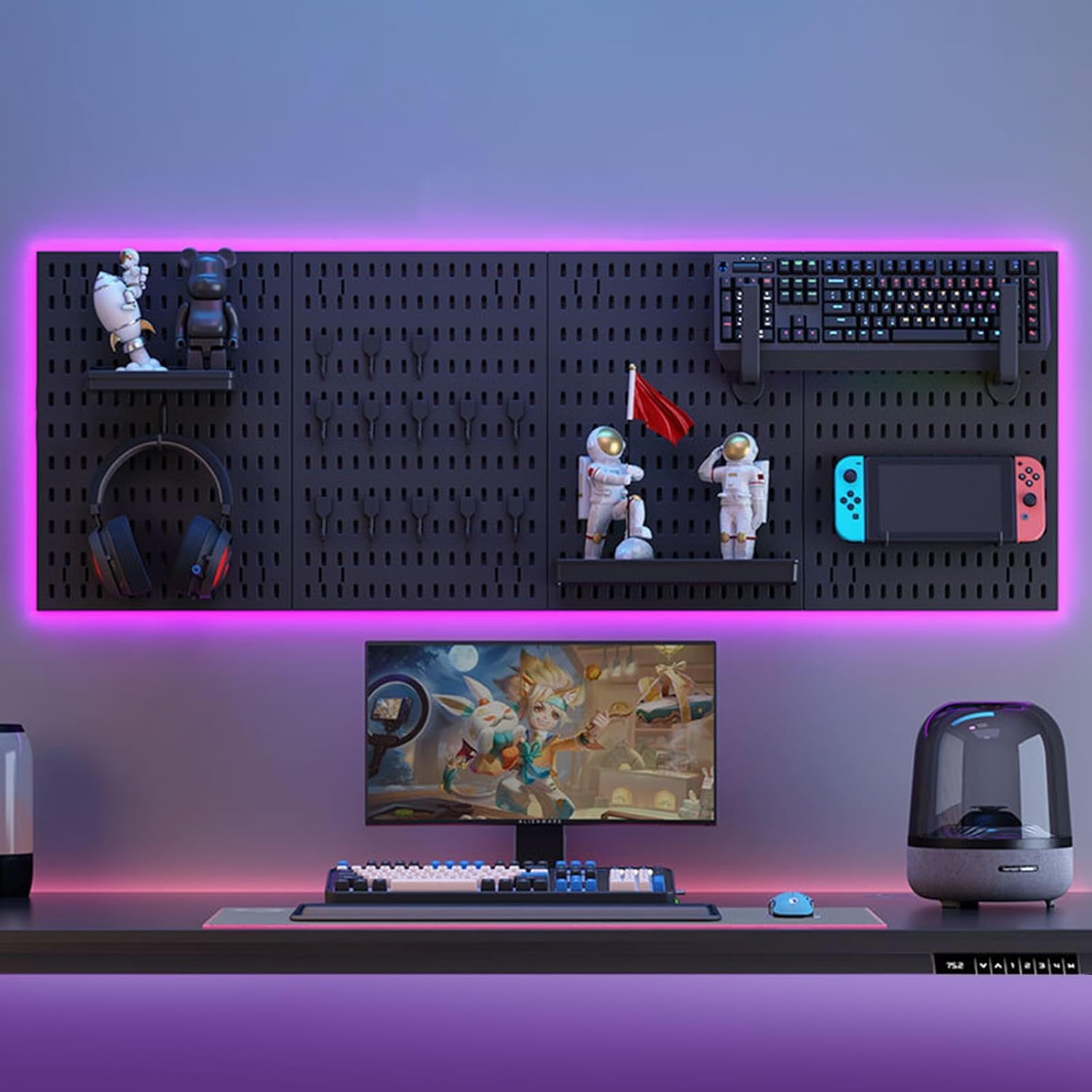 CARLA HOME Pegboard Wall Organizer Kit with 4 Modular Black Pegboards & 19 Accessories for Gaming, Office & Craft Storage (Black) - Image 2
