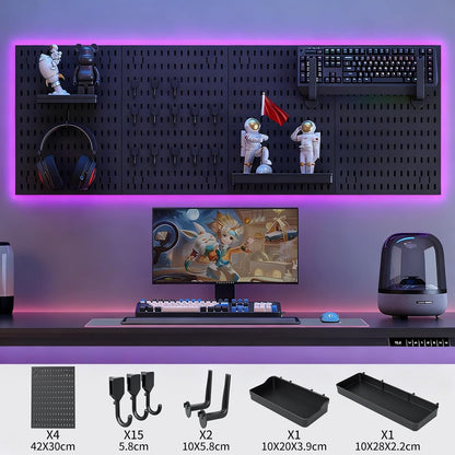 CARLA HOME Pegboard Wall Organizer Kit with 4 Modular Black Pegboards & 19 Accessories for Gaming, Office & Craft Storage (Black) - Image 5