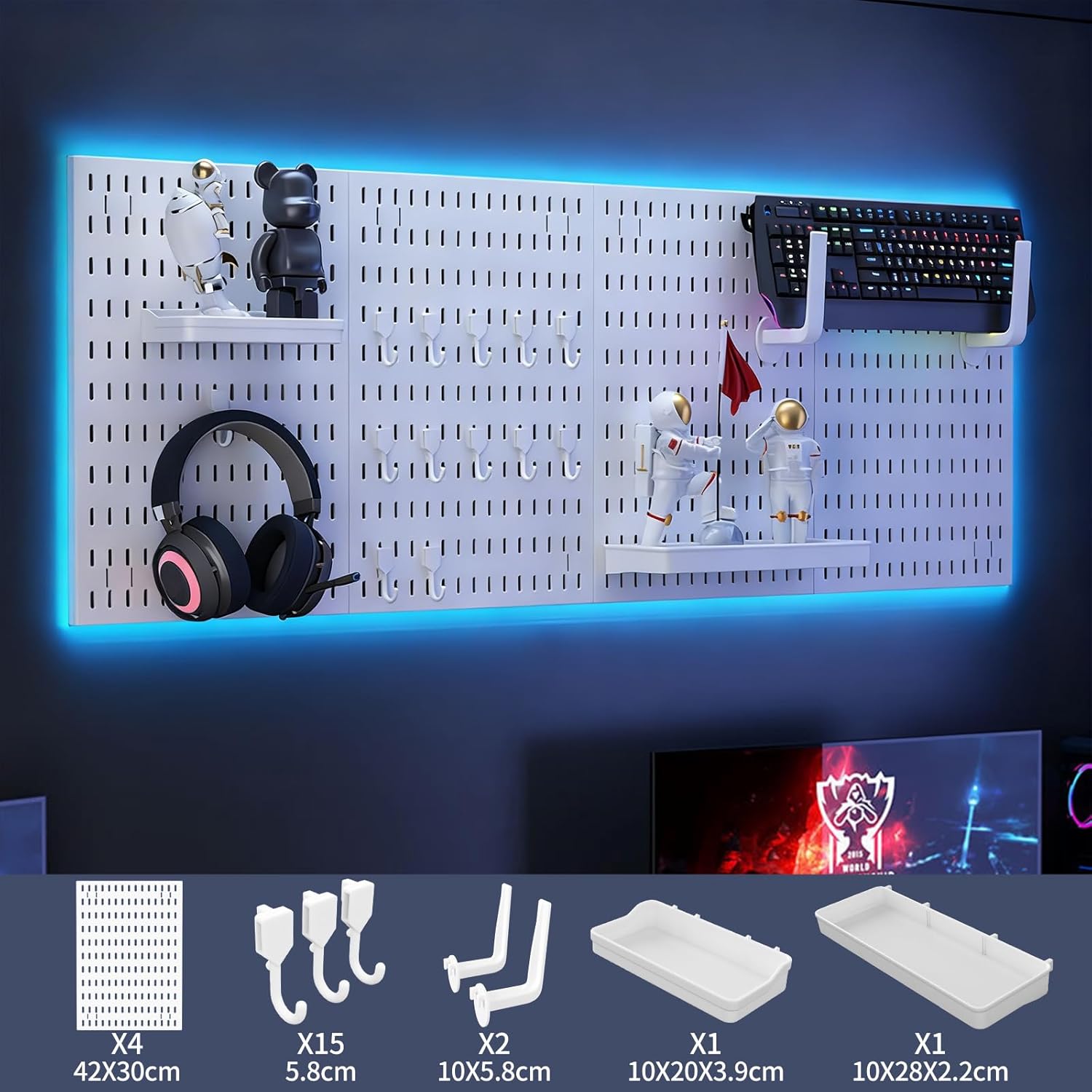 CARLA HOME Pegboard Wall Organizer Kit with 4 Modular Black Pegboards & 19 Accessories for Gaming, Office & Craft Storage (White) - Image 5