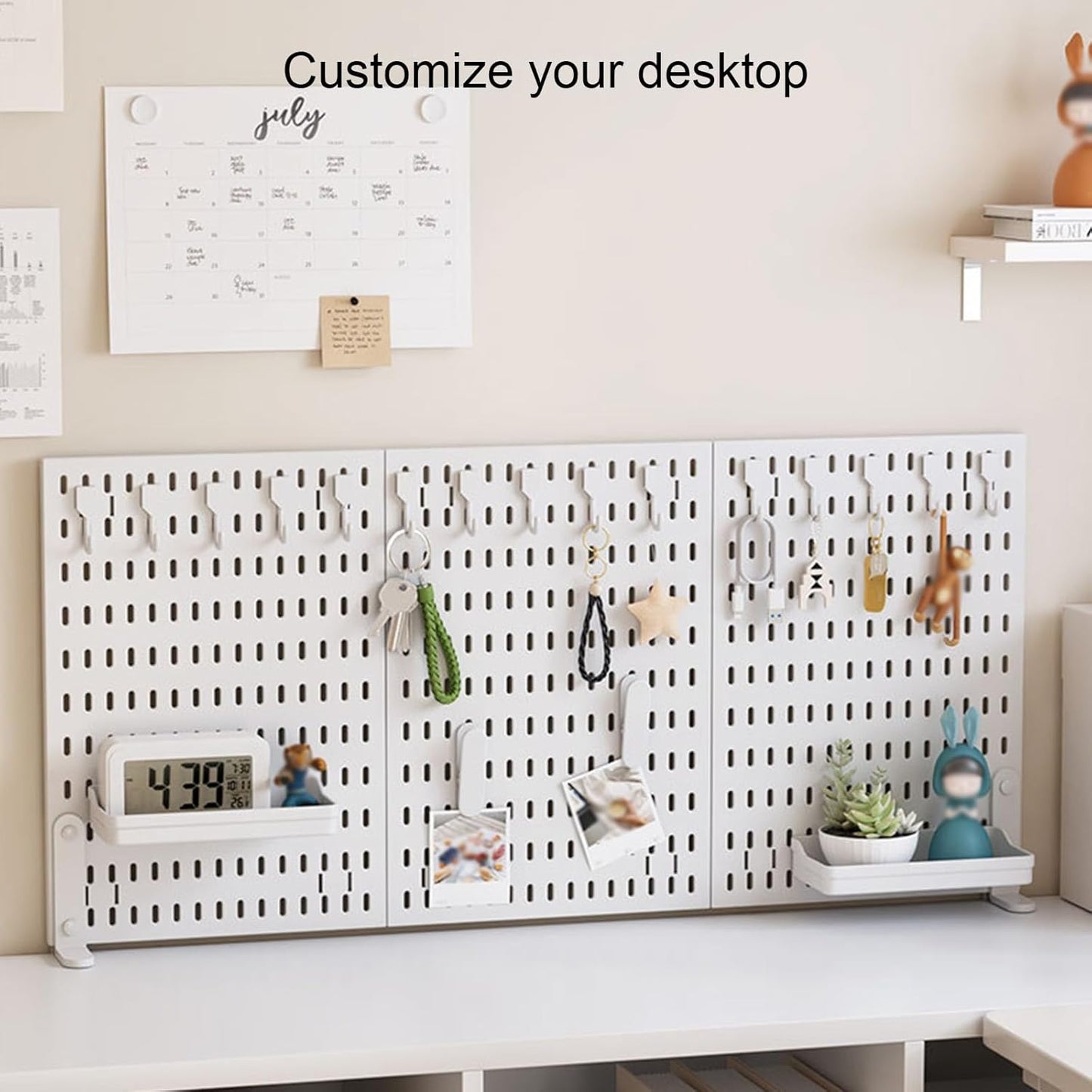 CARLA HOME Desk Pegboard Organizer Kit  with Hooks, Tray & Mount Ideal for Office, Gaming Setup & Home Workspace Organization (White) - Image 6