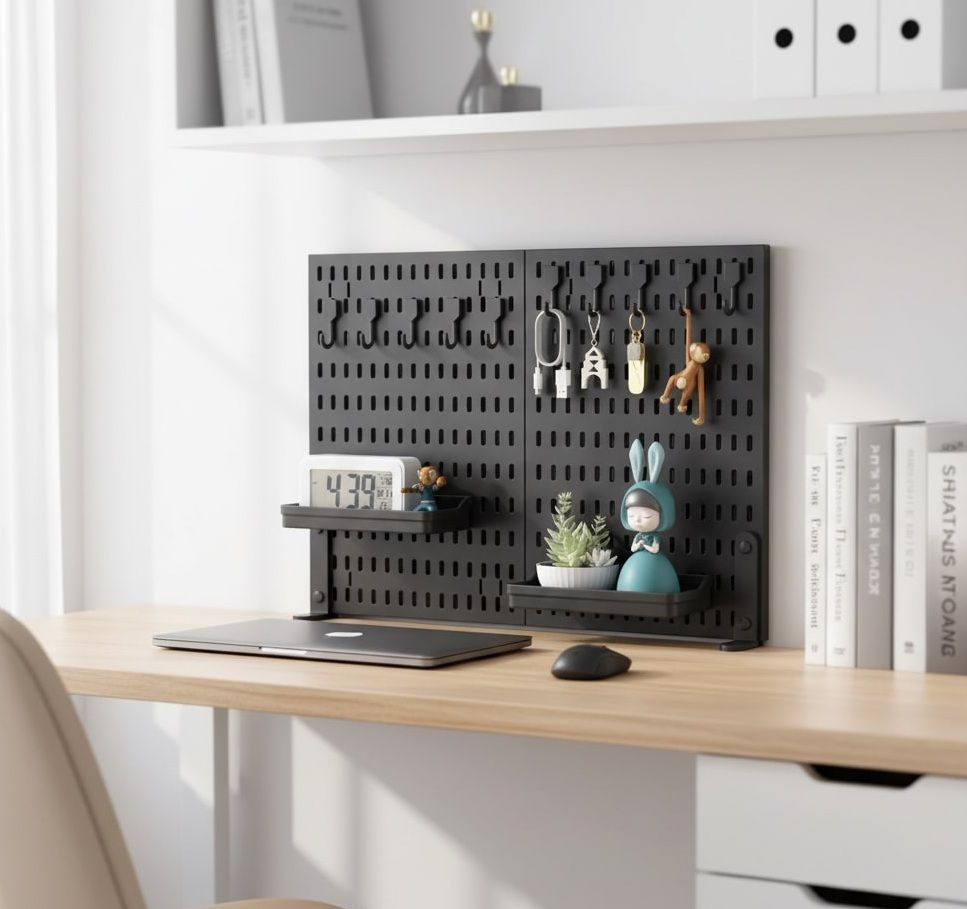 CARLA HOME 2 Pack Desk Pegboard Organizer Kit  with Hooks, Tray & Mount Ideal for Office, Gaming Setup & Home Workspace Organization (Black) - Image 3