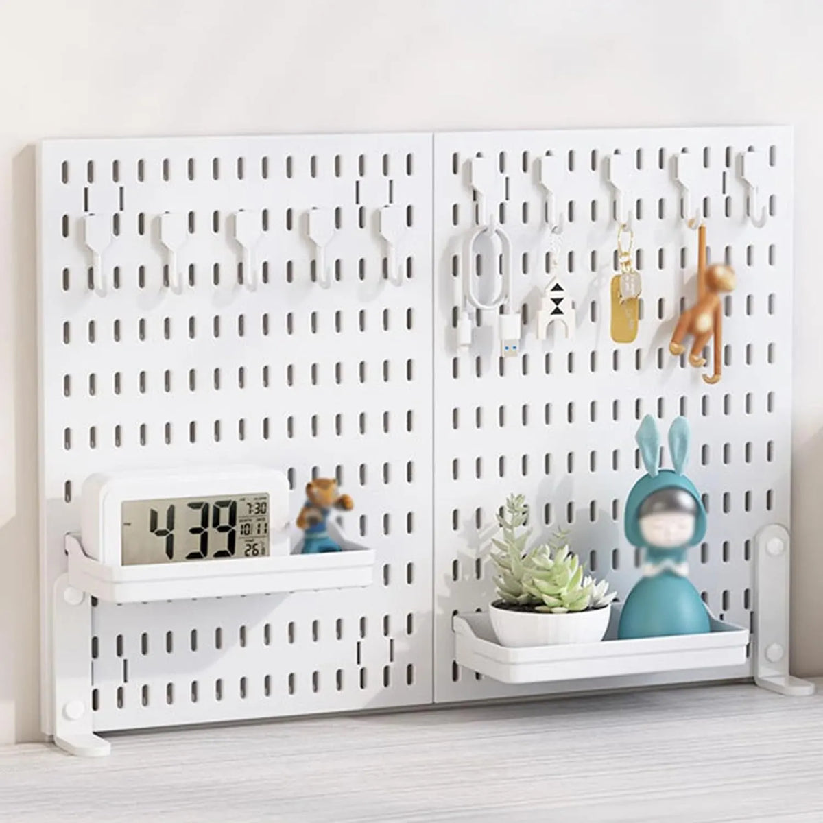 CARLA HOME 2 Pack Desk Pegboard Organizer Kit  with Hooks, Tray & Mount Ideal for Office, Gaming Setup & Home Workspace Organization (White)