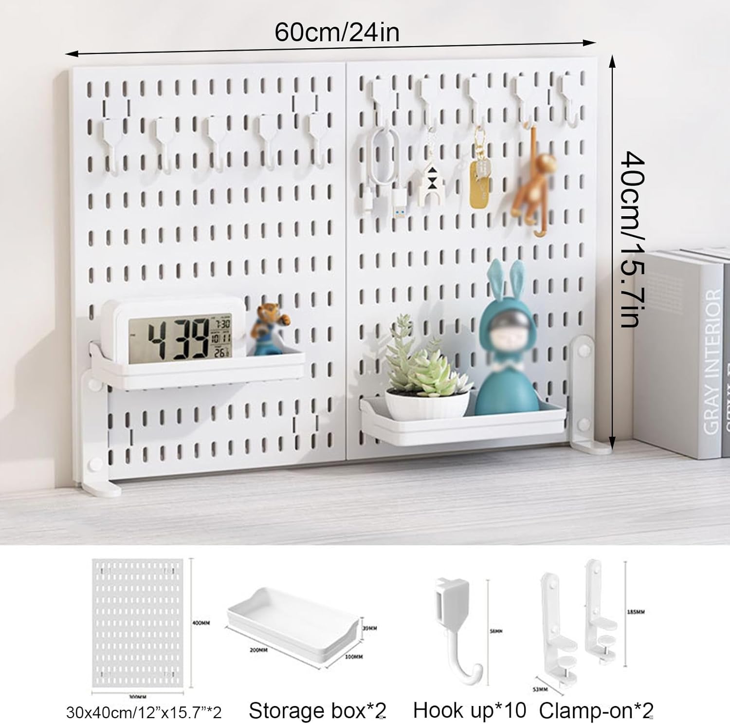 CARLA HOME 2 Pack Desk Pegboard Organizer Kit  with Hooks, Tray & Mount Ideal for Office, Gaming Setup & Home Workspace Organization (White) - Image 2