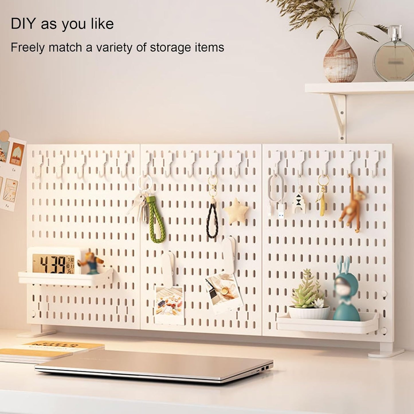 CARLA HOME 2 Pack Desk Pegboard Organizer Kit  with Hooks, Tray & Mount Ideal for Office, Gaming Setup & Home Workspace Organization (White) - Image 3