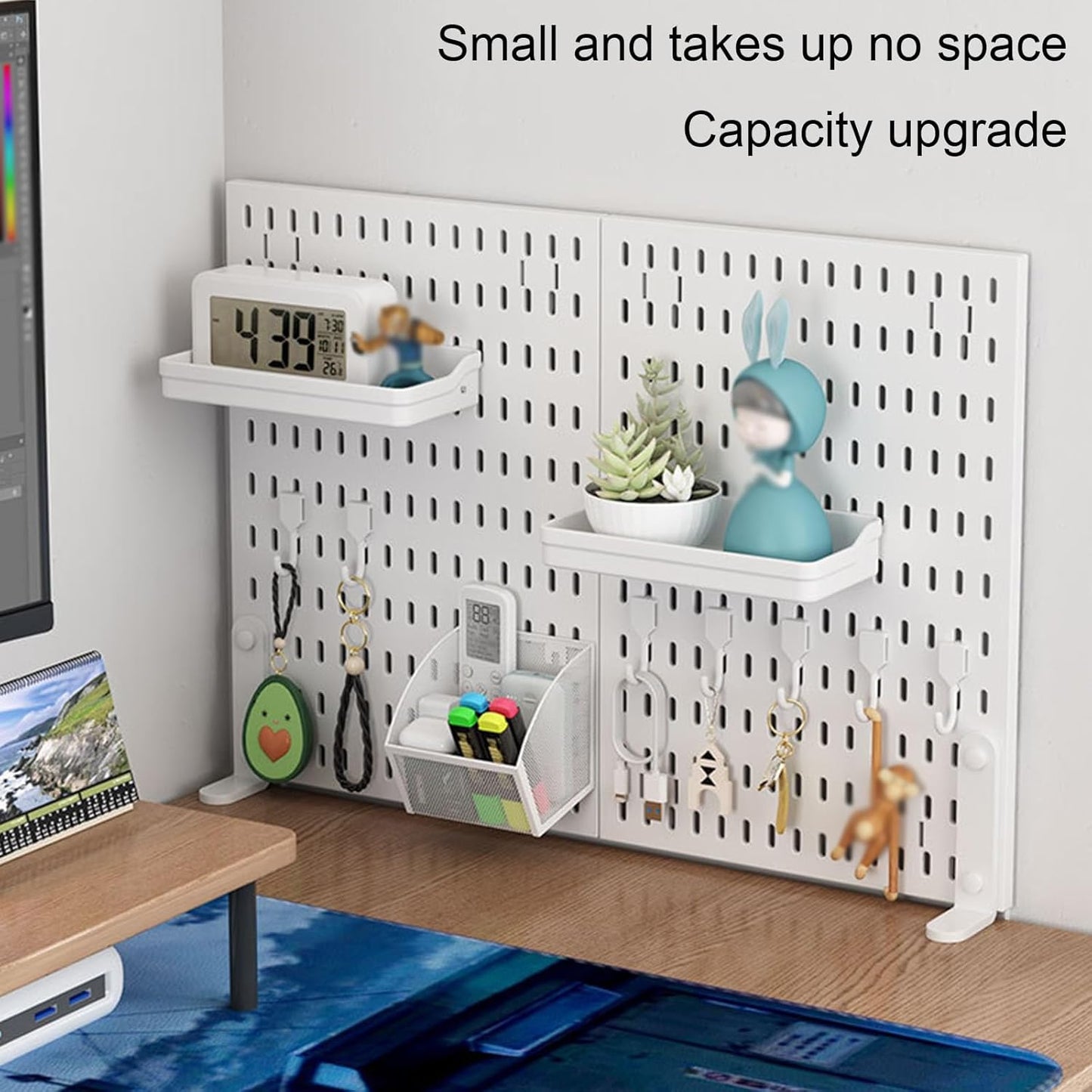 CARLA HOME 2 Pack Desk Pegboard Organizer Kit  with Hooks, Tray & Mount Ideal for Office, Gaming Setup & Home Workspace Organization (White) - Image 5