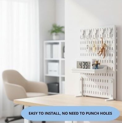 CARLA HOME 2 Pack Desk Pegboard Organizer Kit  with Hooks, Tray & Mount Ideal for Office, Gaming Setup & Home Workspace Organization (White) - Image 7