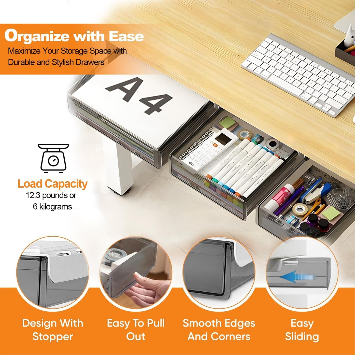 CARLA HOME 3‑Pack Under Desk Storage Drawers Hidden Pull‑Out Organizer for Office & Home - Image 2