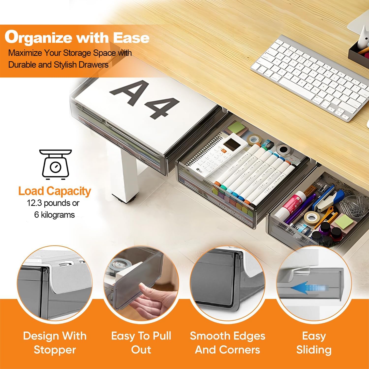 CARLA HOME 3‑Pack Under Desk Storage Drawers Hidden Pull‑Out Organizer for Office & Home - Image 2