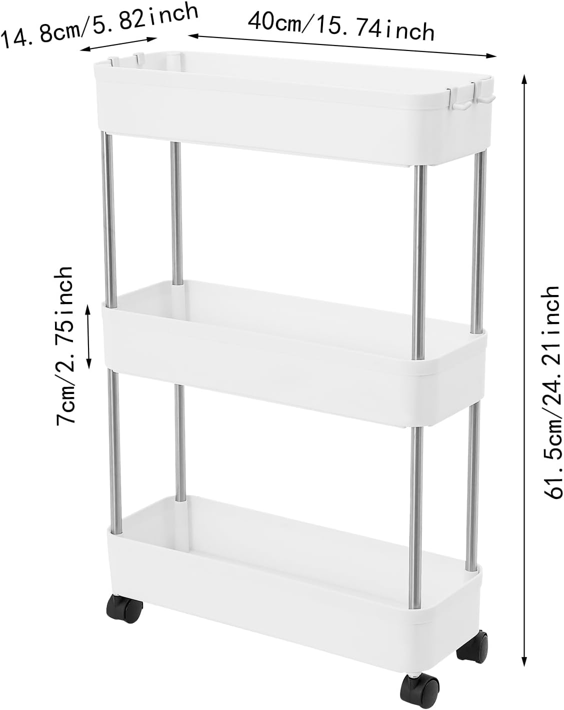 CARLA HOME Slim Storage Cart Organizer Trolley with Wheels for Kitchen, Bathroom, Laundry & Narrow Spaces (3 tier) - Image 2