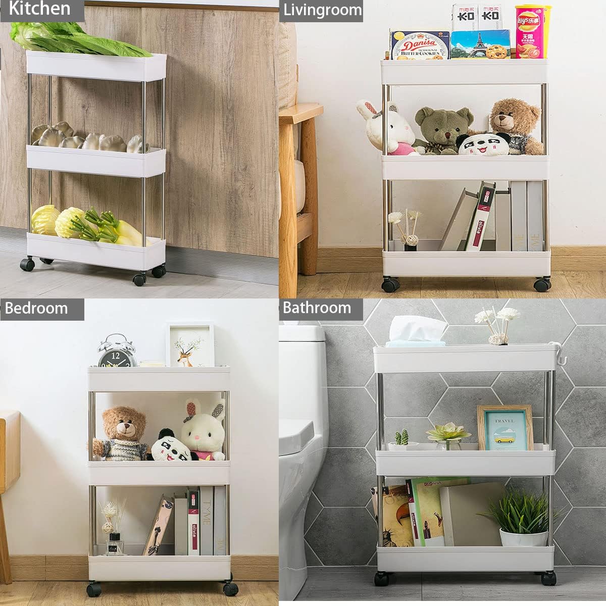 CARLA HOME Slim Storage Cart Organizer Trolley with Wheels for Kitchen, Bathroom, Laundry & Narrow Spaces (3 tier) - Image 6