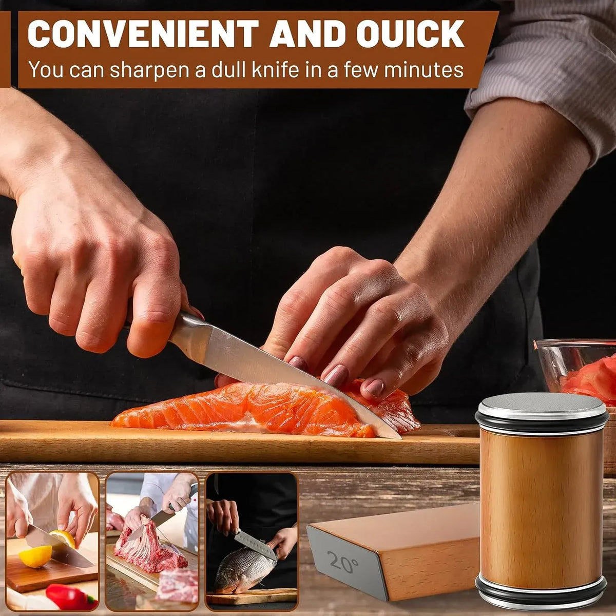 CARLA HOME Rolling Knife Sharpener - Brown - 15° & 20° Angle - Kitchen Appliances Knife Sharpeners - Image 7