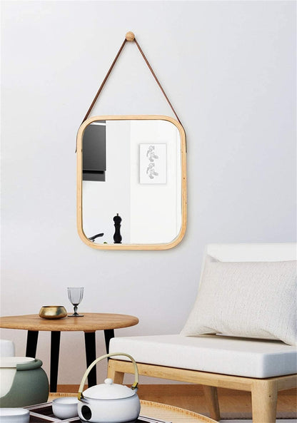 CARLA HOME Hanging Wall Mirror with Bamboo Frame with Adjustable Leather Strap for Bathroom, Bedroom, Vanity or Entryway (40x33 cm) - Image 2