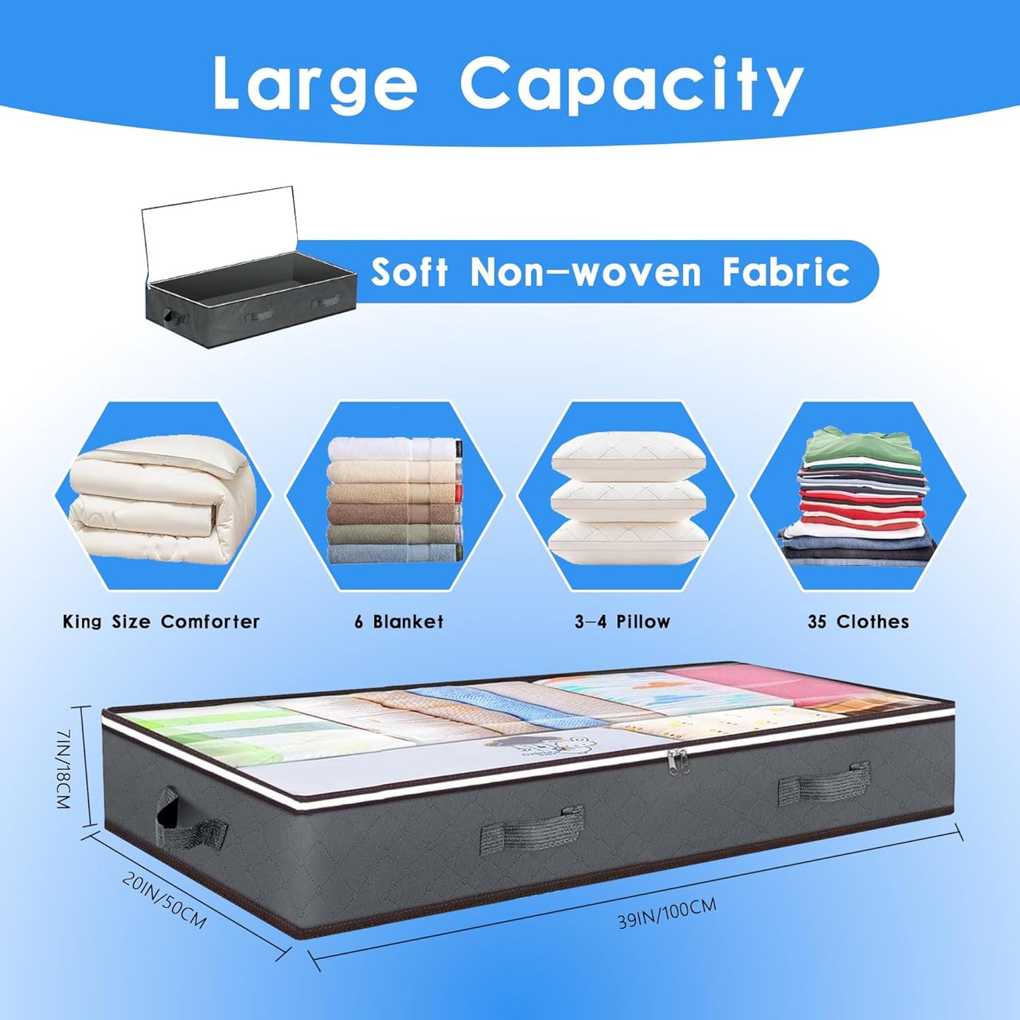 CARLA HOME 4 Pack Underbed Storage Bins with 90L Large Capacity Storage Containers for Comforters, Linen, Pillows, Toys, Towels, Blankets - Image 2