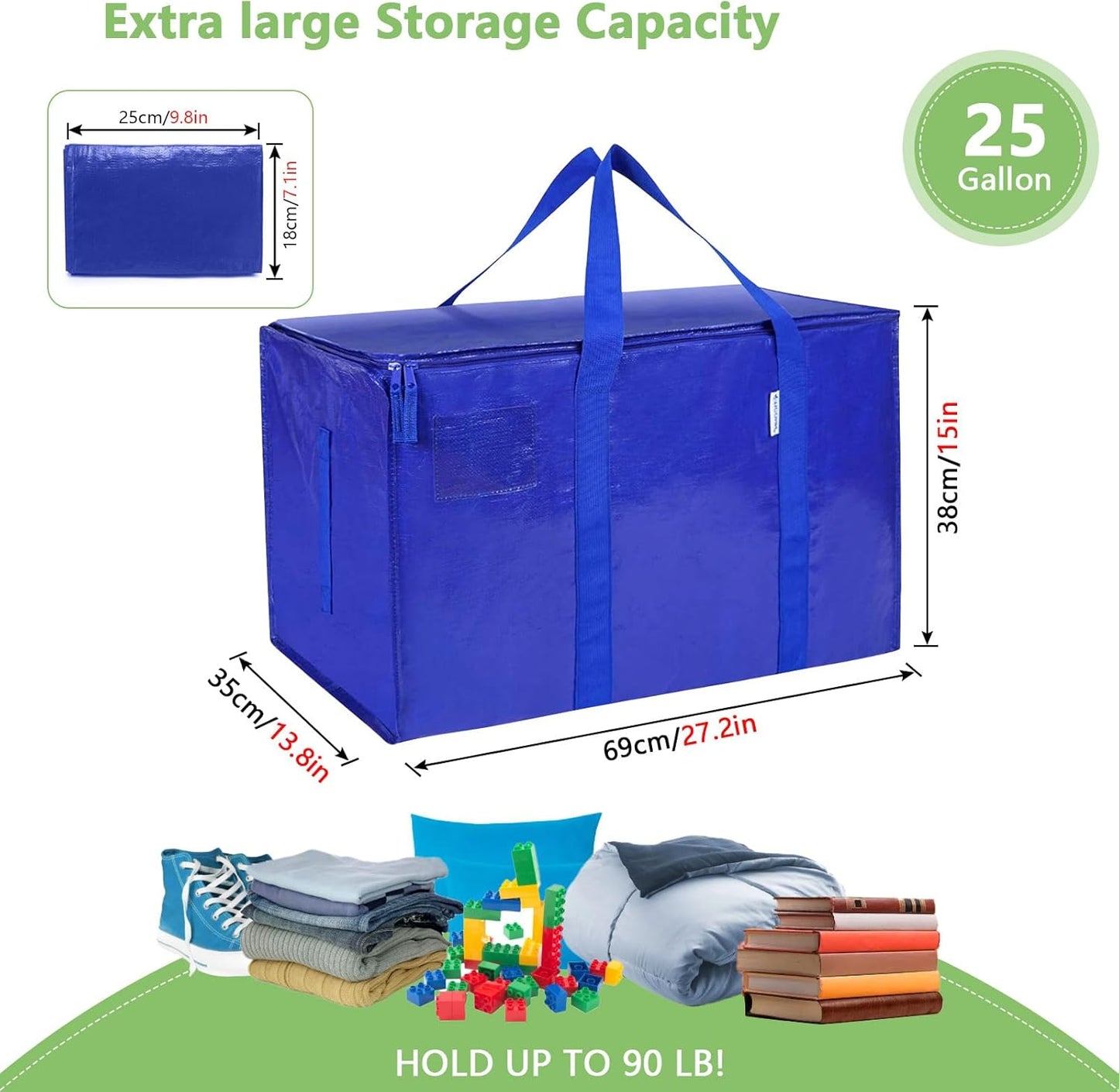 CARLA HOME 6-Pack Large Moving Storage Bags with Zippers & Handles with 95 Liters Capacity for Space Saving, Travel, Camping & Organization (Blue) - Image 3