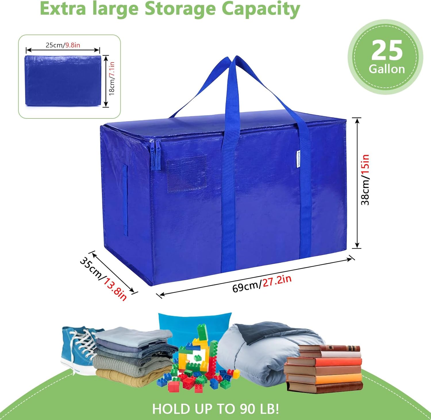 CARLA HOME 6-Pack Large Moving Storage Bags with Zippers & Handles with 95 Liters Capacity for Space Saving, Travel, Camping & Organization (Blue) - Image 3