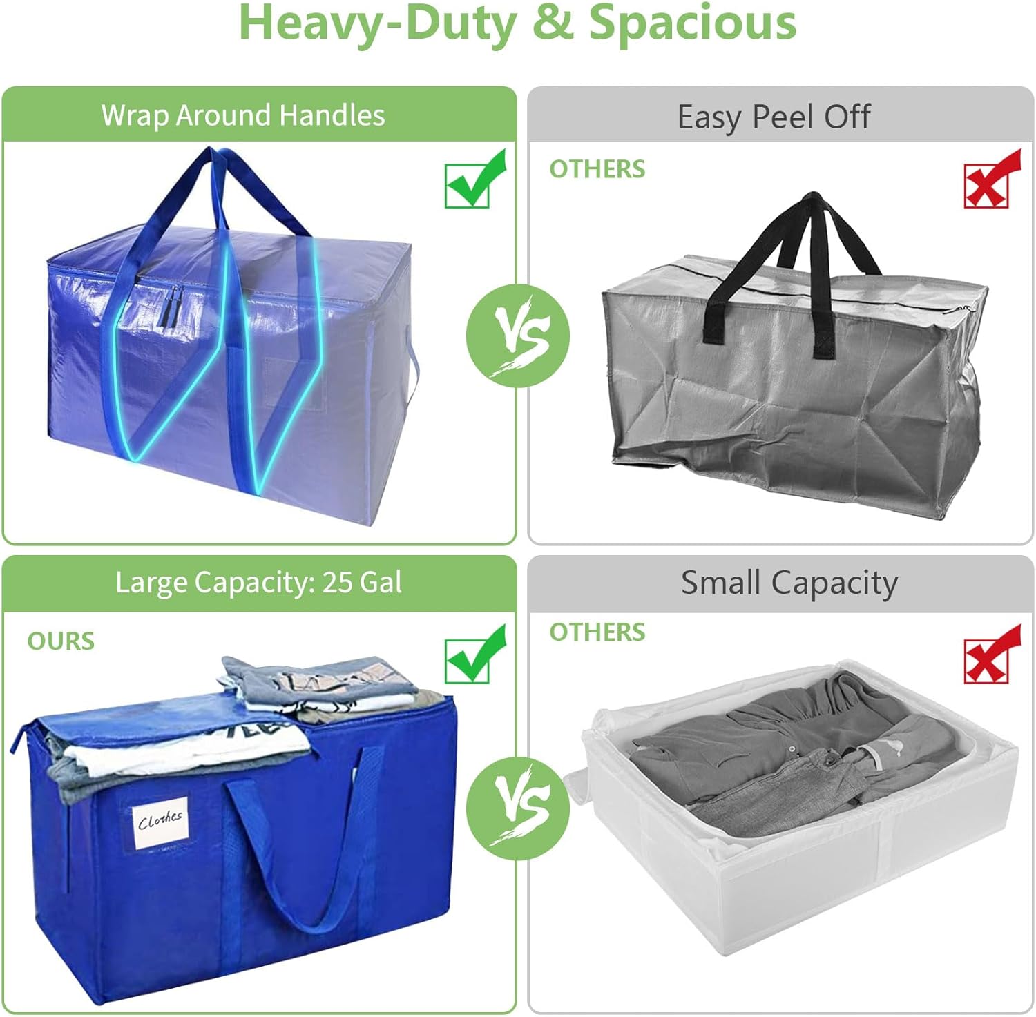 CARLA HOME 6-Pack Large Moving Storage Bags with Zippers & Handles with 95 Liters Capacity for Space Saving, Travel, Camping & Organization (Blue) - Image 4