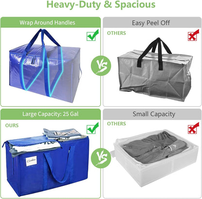 CARLA HOME 6-Pack Large Moving Storage Bags with Zippers & Handles with 95 Liters Capacity for Space Saving, Travel, Camping & Organization (Blue) - Image 4