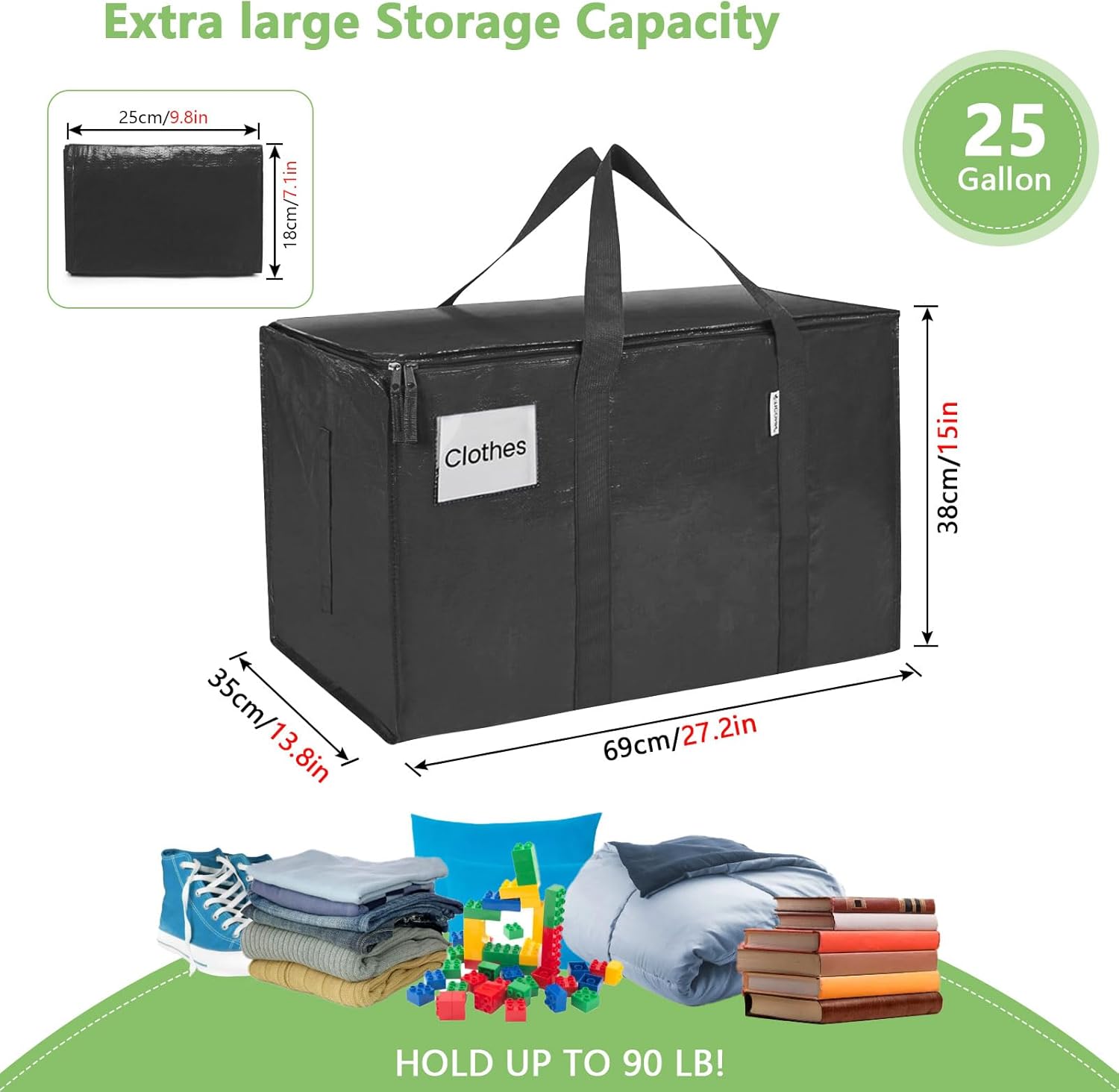 CARLA HOME 6-Pack Large Moving Storage Bags with Zippers & Handles with 95 Liters Capacity for Space Saving, Travel, Camping & Organization (Black) - Image 2