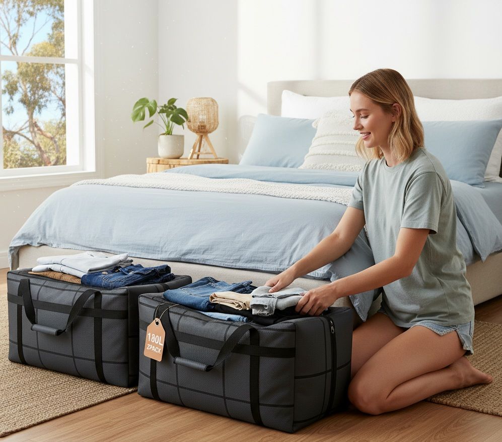 CARLA HOME 2-Pack 180L Extra Large Moving Storage Bags with Handles & Duty Zippered for Clothes, Travel, Space Saving & Camping - Image 2