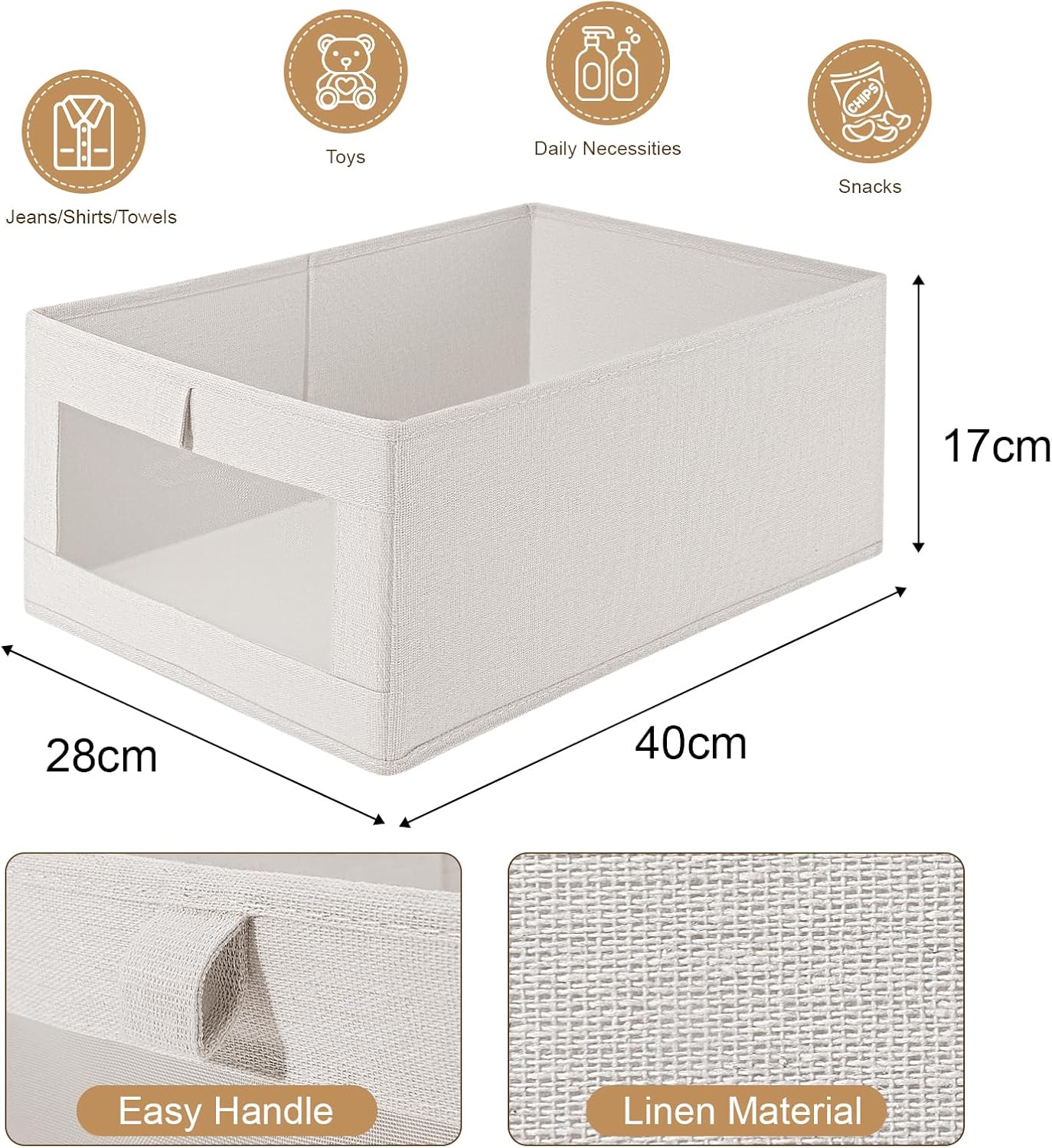 CARLA HOME 6 Pack Closet Storage Bins with Clear Window for Shelves, Clothes, Toys, Wardrobe & Bedroom Organization - Image 3