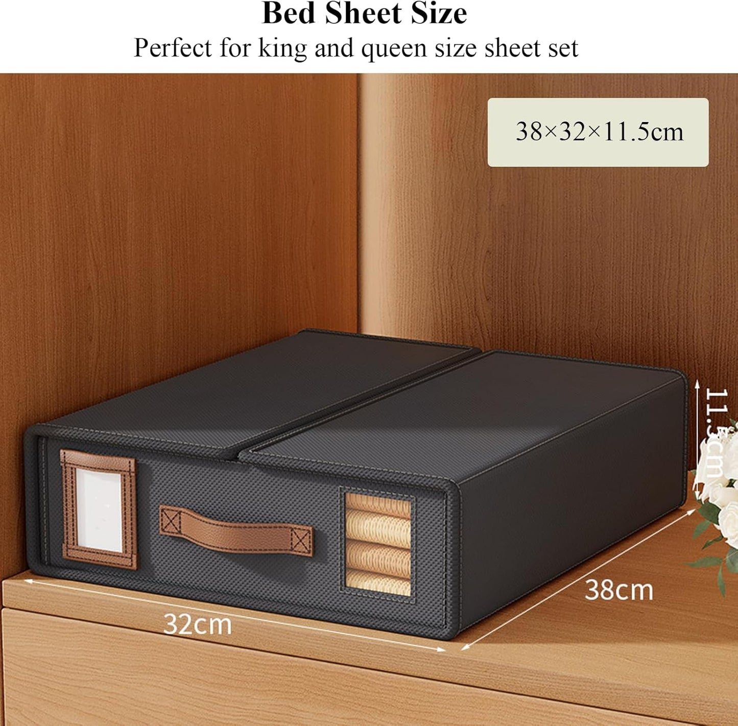 CARLA HOME Bed Sheet Organizer Set of 4 with Handle & Window for Covers, Pillowcases, Blankets, Clothes & Sheets (Black) - Image 2