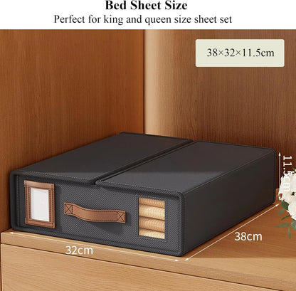 CARLA HOME Bed Sheet Organizer Set of 4 with Handle & Window for Covers, Pillowcases, Blankets, Clothes & Sheets (Black) - Image 2