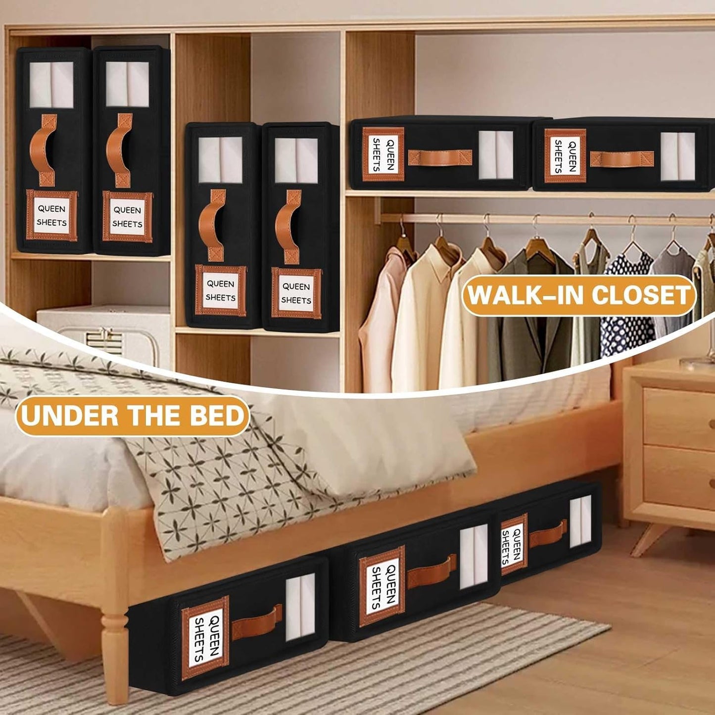 CARLA HOME Bed Sheet Organizer Set of 4 with Handle & Window for Covers, Pillowcases, Blankets, Clothes & Sheets (Black) - Image 4