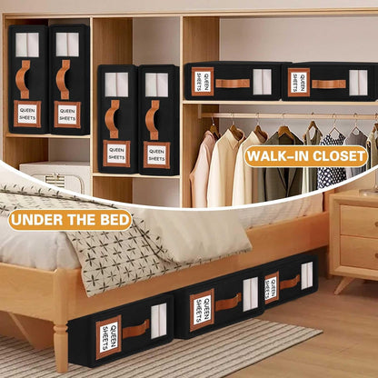 CARLA HOME Bed Sheet Organizer Set of 4 with Handle & Window for Covers, Pillowcases, Blankets, Clothes & Sheets (Black) - Image 4