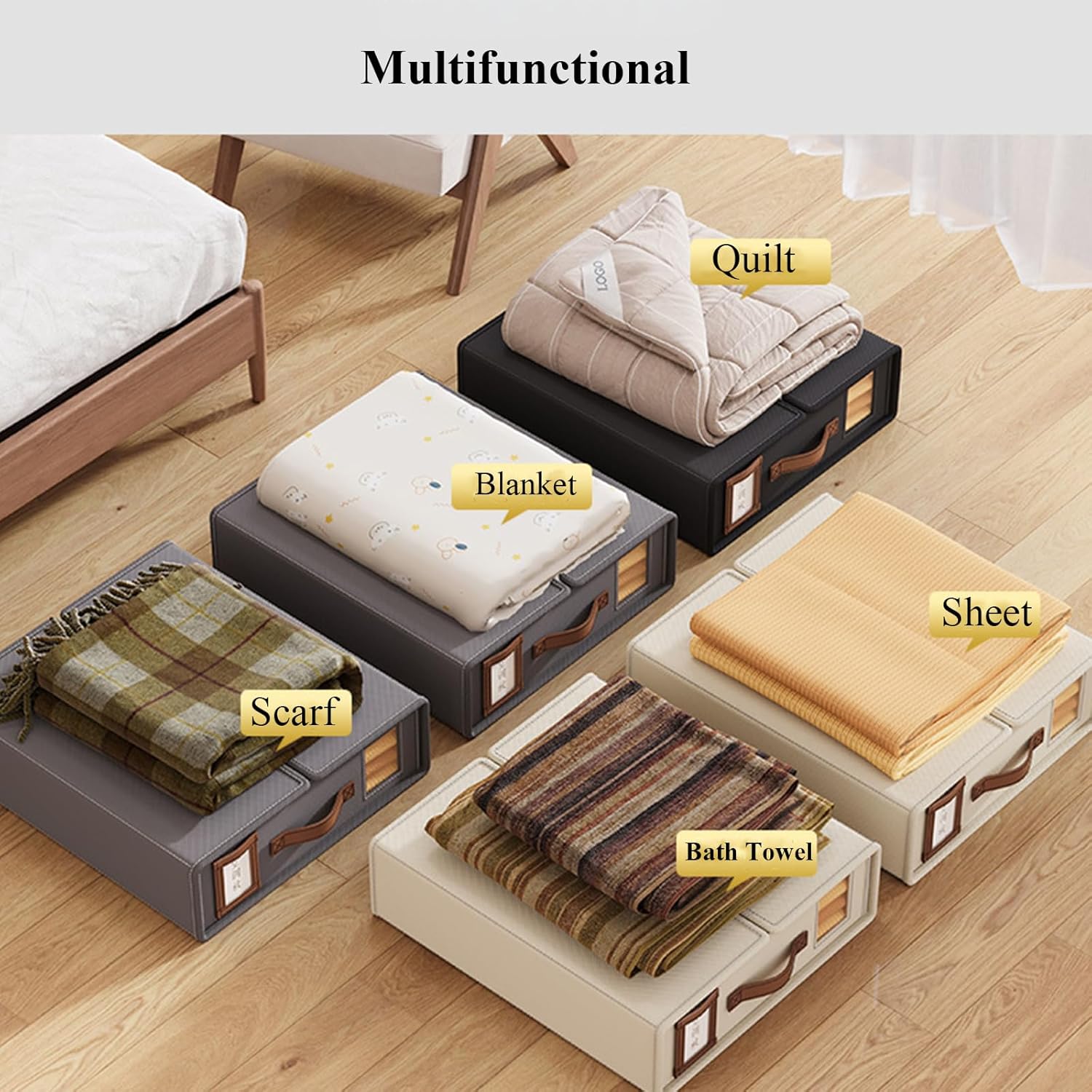 CARLA HOME Bed Sheet Organizer Set of 4 with Handle & Window for Covers, Pillowcases, Blankets, Clothes & Sheets (Black) - Image 5