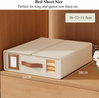 CARLA HOME Bed Sheet Organizer Set of 4 with Handle & Window for Covers, Pillowcases, Blankets, Clothes & Sheets (Beige) - Image 2