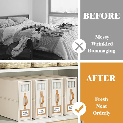 CARLA HOME Bed Sheet Organizer Set of 4 with Handle & Window for Covers, Pillowcases, Blankets, Clothes & Sheets (Beige) - Image 3