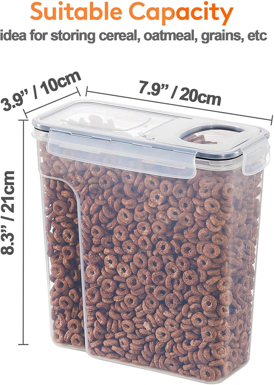CARLA HOME Airtight Cereal Storage Containers BPA-Free Food Dispensers with Pouring Lids for Pantry & Kitchen (4 Pack 2,5L) - Image 3