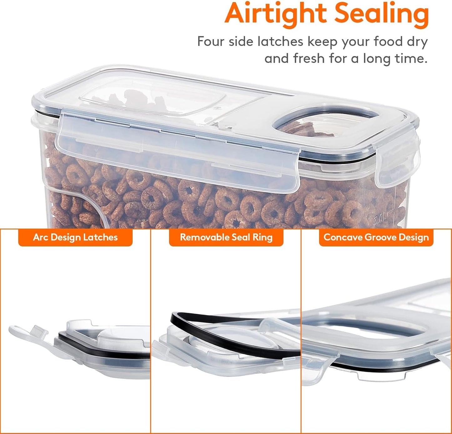 CARLA HOME Airtight Cereal Storage Containers BPA-Free Food Dispensers with Pouring Lids for Pantry & Kitchen (4 Pack 2,5L) - Image 5