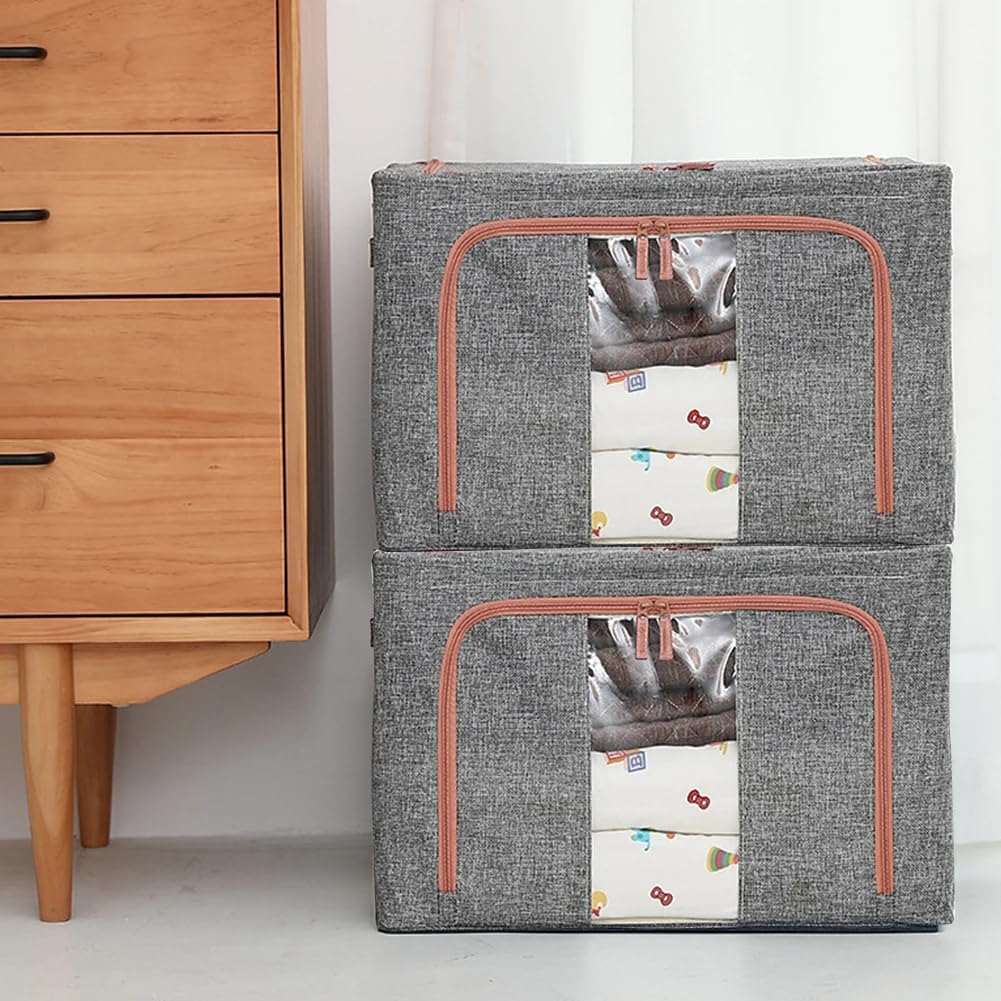 CARLA HOME 3 pack Large Clothes Storage Bins with Lids for Clothing, Bedding, Blankets, Toys (66L capacity - Grey) - Image 6
