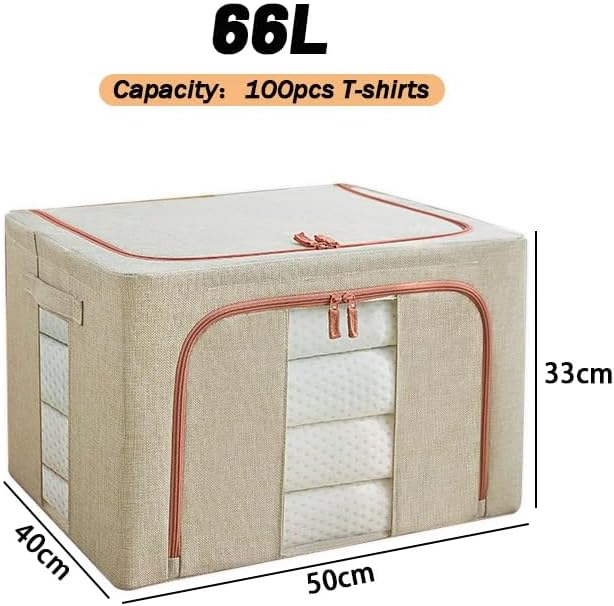 CARLA HOME 3 pack Large Clothes Storage Bins with Lids for Clothing, Bedding, Blankets, Toys (66L capacity - Beige) - Image 2