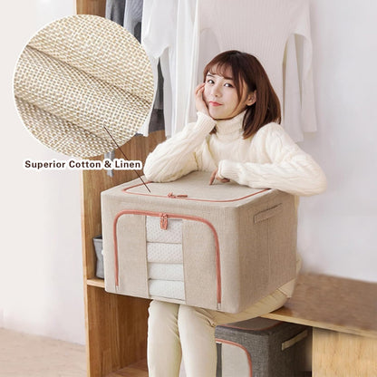 CARLA HOME 3 pack Large Clothes Storage Bins with Lids for Clothing, Bedding, Blankets, Toys (66L capacity - Beige) - Image 6