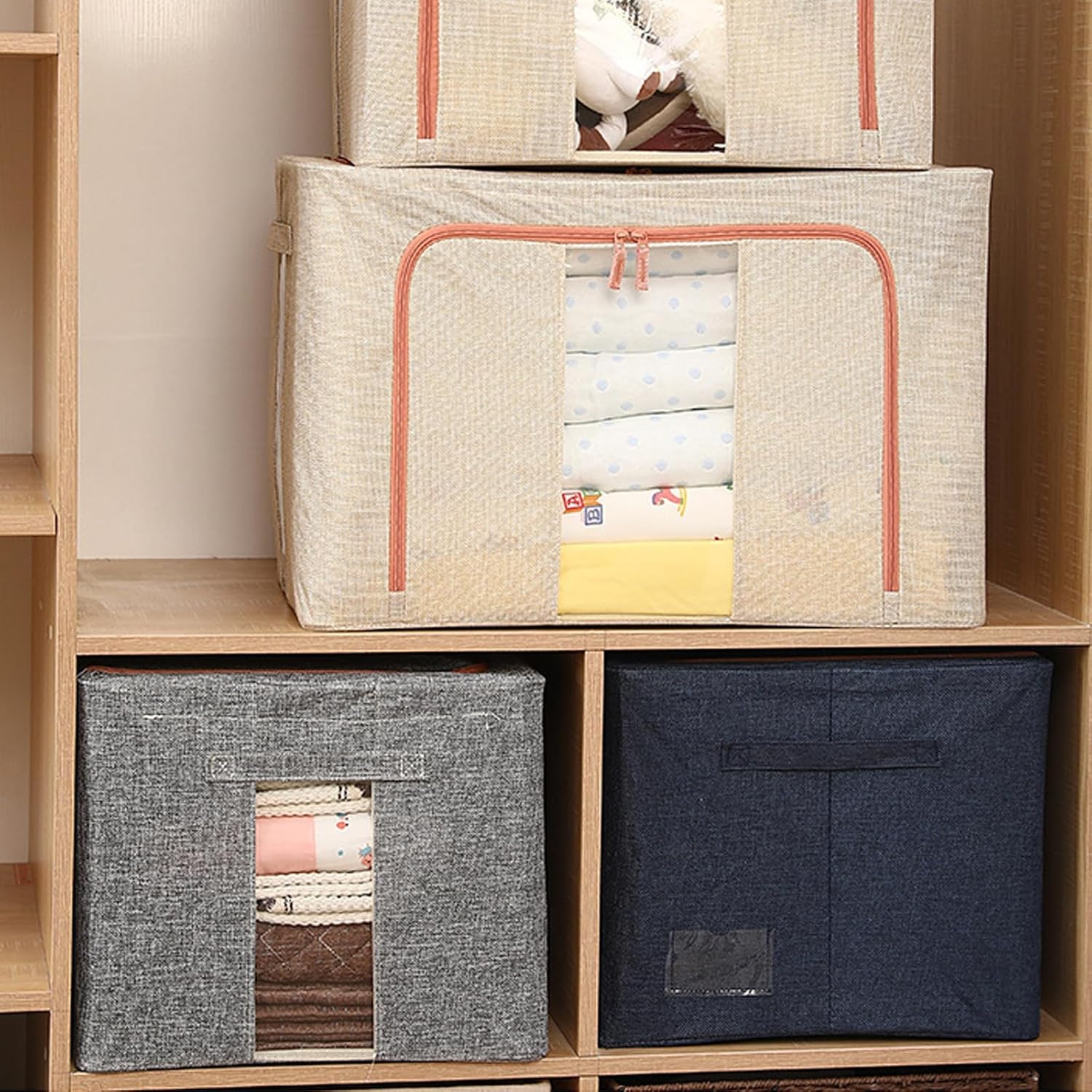 CARLA HOME 3 pack Large Clothes Storage Bins with Lids for Clothing, Bedding, Blankets, Toys (66L capacity - Beige) - Image 8