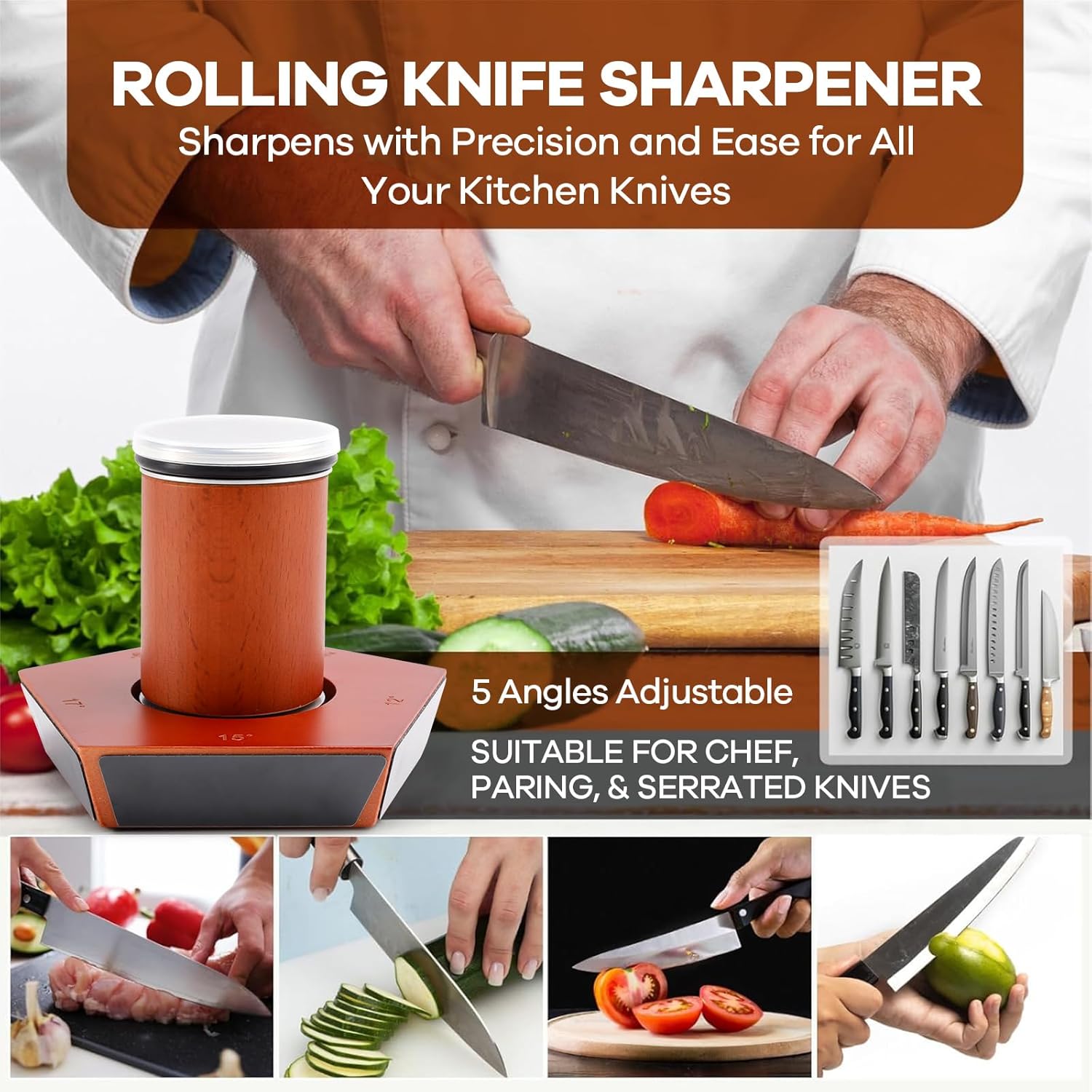 CARLA HOME Rolling Knife Sharpener Kit with 5 Magnetic Angles (12°/15°/17°/19°/22°) for Chef & Home Kitchen Use - Image 5