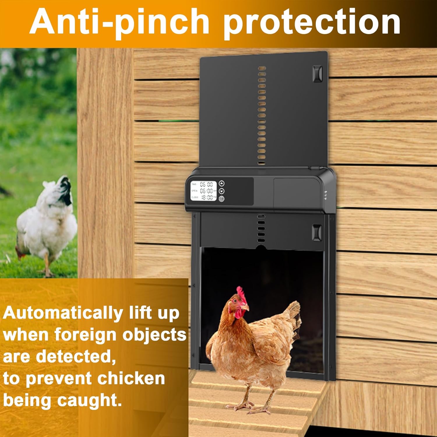 CARLA HOME Automatic Chicken Coop Door with Timer & LCD Screen, Anti-Pinch Safety, Easy Battery Operation & Weatherproof for Outdoor Coops - Image 4