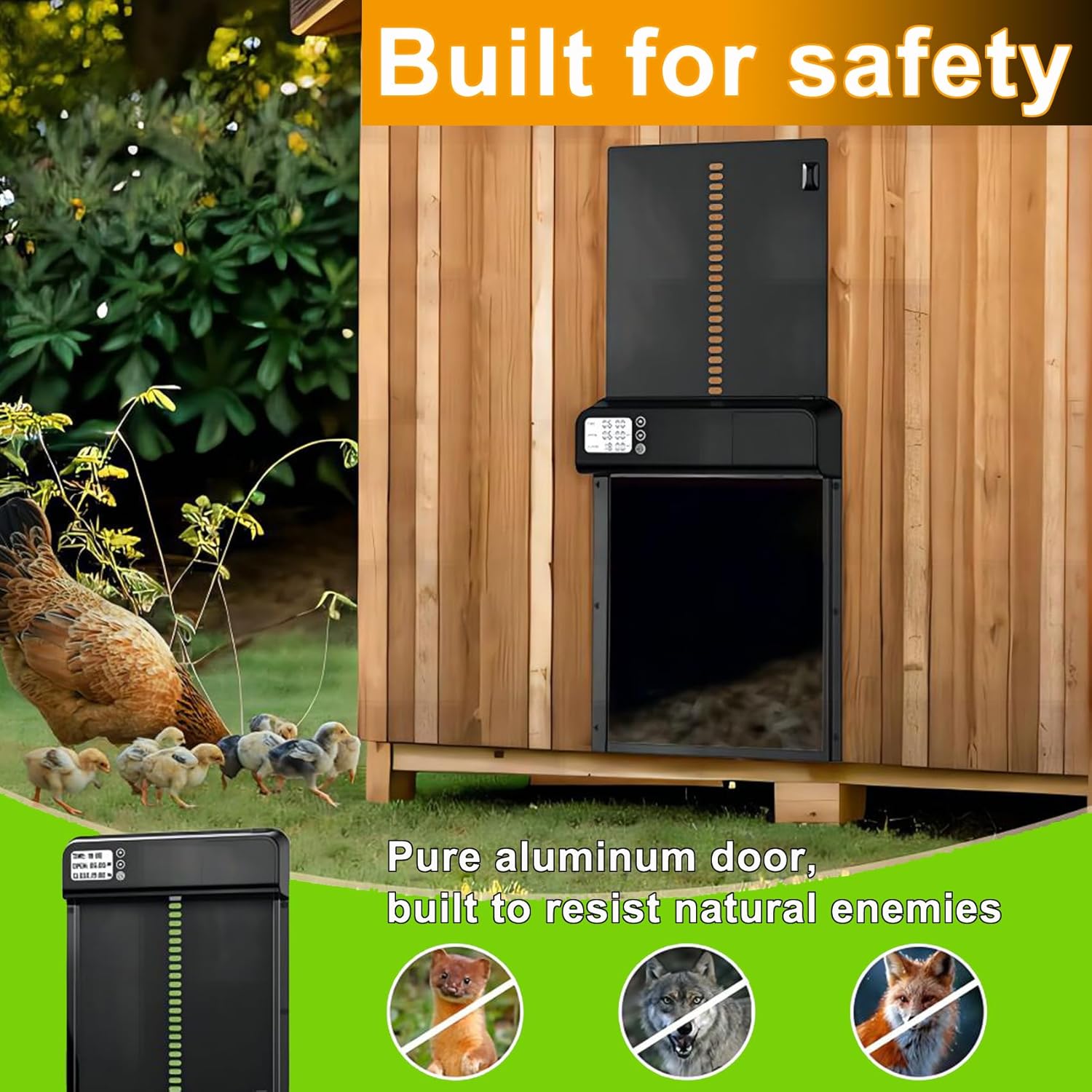 CARLA HOME Automatic Chicken Coop Door with Timer & LCD Screen, Anti-Pinch Safety, Easy Battery Operation & Weatherproof for Outdoor Coops - Image 5