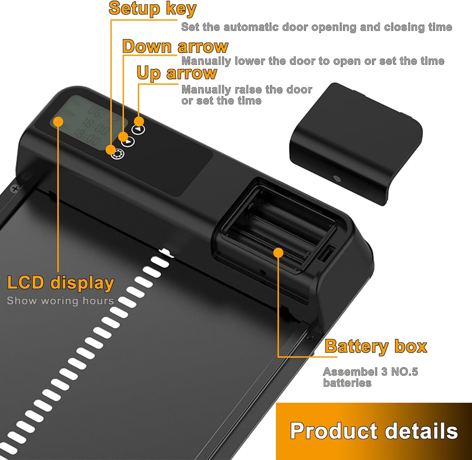 CARLA HOME Automatic Chicken Coop Door with Timer & LCD Screen, Anti-Pinch Safety, Easy Battery Operation & Weatherproof for Outdoor Coops - Image 7