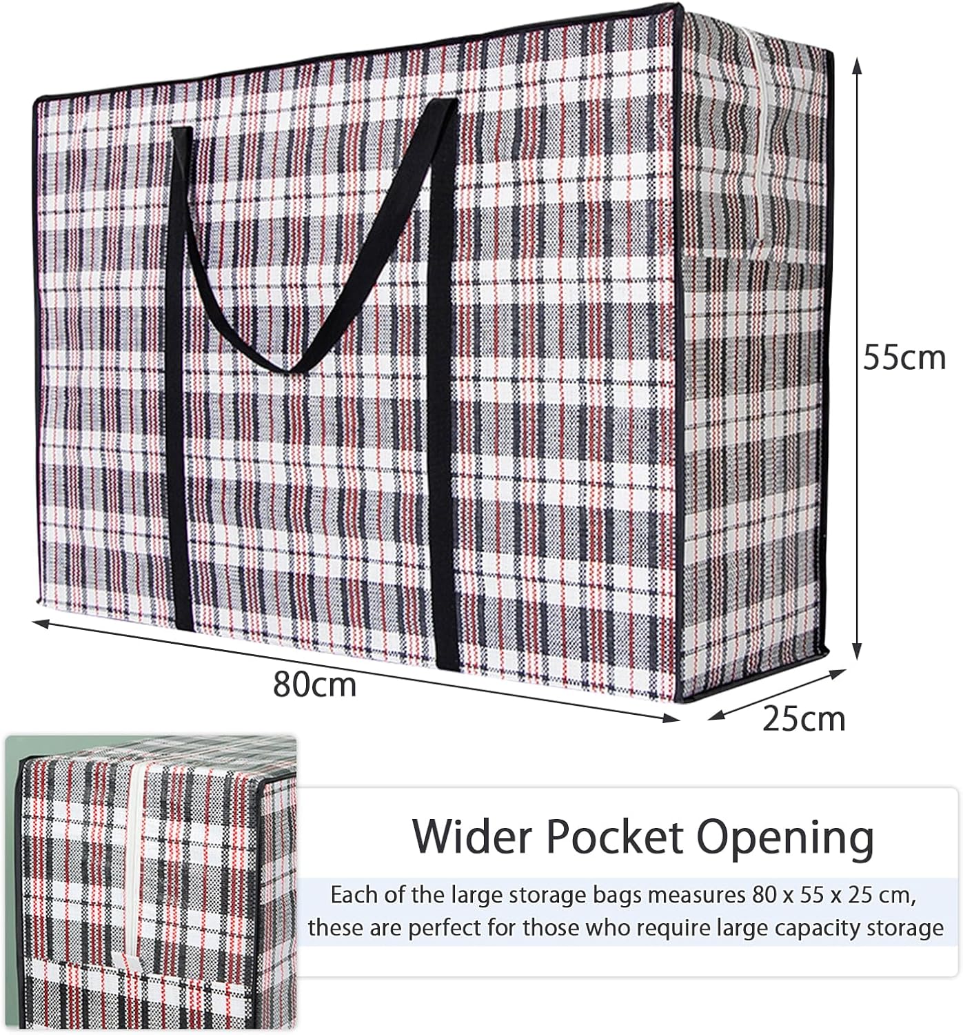 CARLA HOME 6 Pack Large Moving Storage Bags with Zipper & Handles for Clothes, Bedding, Blankets, Dorm & Travel (80x55x25cm) - Image 3