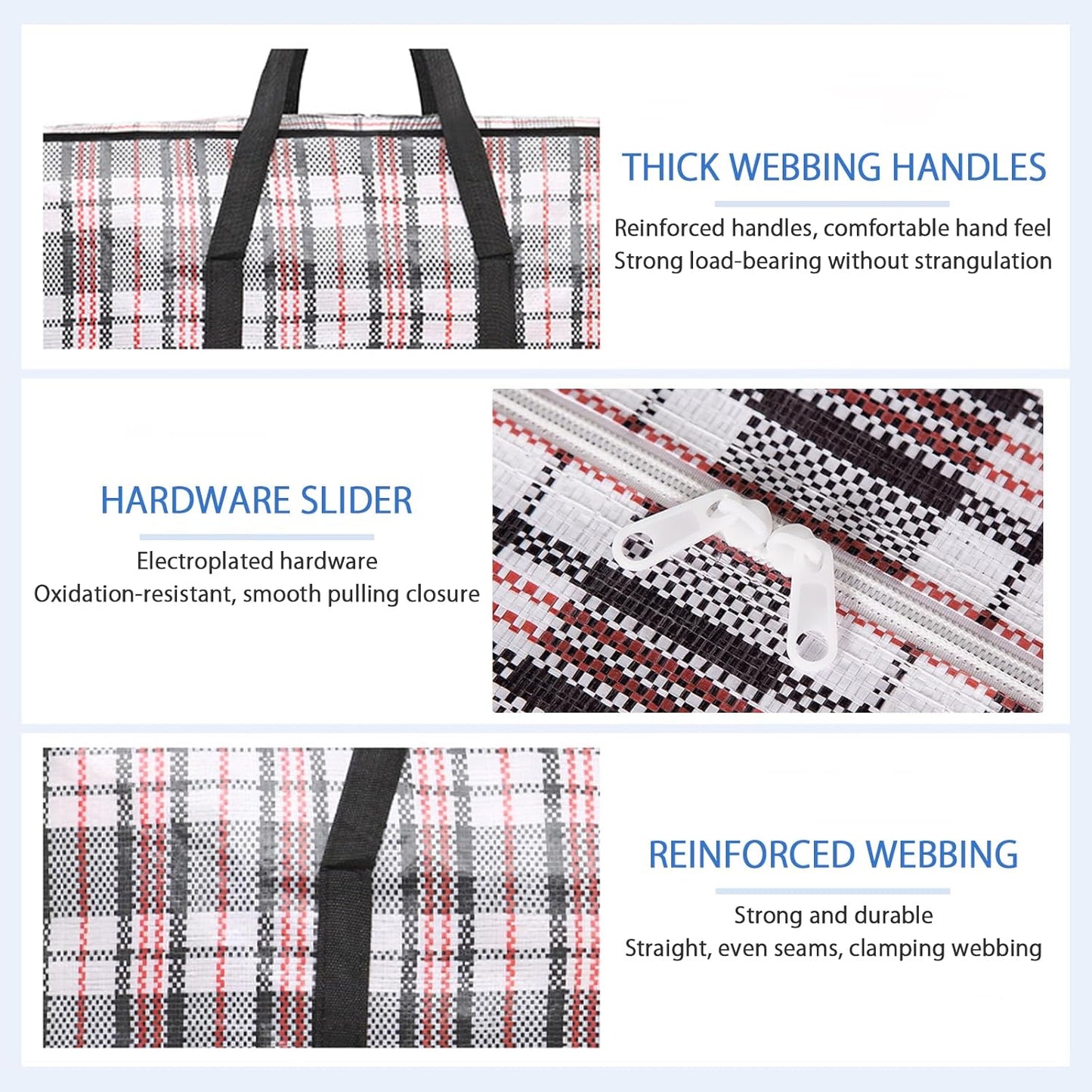 CARLA HOME 6 Pack Large Moving Storage Bags with Zipper & Handles for Clothes, Bedding, Blankets, Dorm & Travel (80x55x25cm) - Image 5