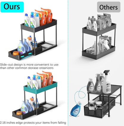 CARLA HOME 2 Pack Under Sink Organizer with Pull-Out Basket and Hooks for Bathroom & Kitchen - Image 6