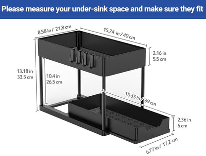 CARLA HOME 2 Pack Under Sink Organizer with Pull-Out Basket and Hooks for Bathroom & Kitchen - Image 8