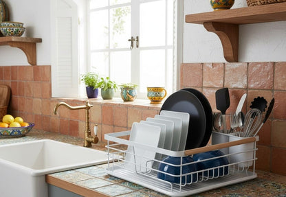 CARLA HOME Dish Drying Rack with Wooden Handles, Removable Cutlery Holder & Drainboard for Kitchen Countertop - Image 2