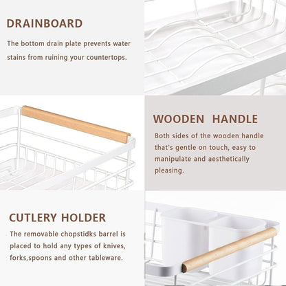 CARLA HOME Dish Drying Rack with Wooden Handles, Removable Cutlery Holder & Drainboard for Kitchen Countertop - Image 3